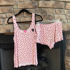 Betsey Johnson Pink and Black Polka Dot Pajama Set. Medium